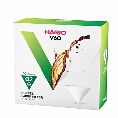 HARIO(ハリオ)V60用ペーパーフィルターW【ホワイト】1～4杯用 100枚箱入り【パルプ100％酸素漂白仕様】VCF-02-100WK〇コーヒーフィルター コーヒー 珈琲 coffee ドリップ ドリッパー