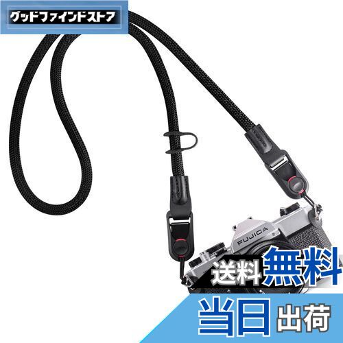 【送料無料】[Yullmu] カメラストラップ カメラネックストラップ アンカー設計 三角リング付き 3層構造 一眼レフカメラ クライミングロープ 黒