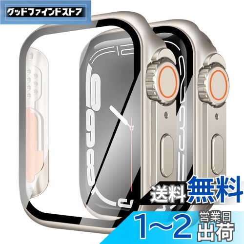 YUGYUG 対応 Apple Watch 10 46mm ケース アップルウォッチ10 46mm ケース PC素材 Apple Watch Ultra風ケース アップルウォッチ カバー ガラスフィルム 一体型 日本旭硝子材 二重構造 Apple Watch カバー 全面保護 強化ガラス キズ防止(46mm,チタンゴールド)