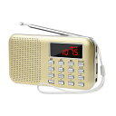 LEFON 充電式 多機能 AM FMポケットラジオ USB.microSDカード対応 MP3プレーヤー LEDライト ポータブルラジオ (金色)(2)