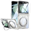 OURJOY Galaxy Z Flip5 MagSafe対応 ケース Samsung ギャラクシーZ Flip5 / SC-54D / SCG23 ヒンジ保護 多機能360°回転スタンド カバー 高感度なサブ保護フィルム付き カメラレンズ保護 純正 薄型 半透明 ストラップホール付き 耐衝撃 落下防止・クリア
