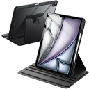 JEDirect 回転ケース iPad Air 13インチ M3/M2(2025/2024)用 Pencilホルダー付き 360°回転保護 スタンドカバー クリアバック オートウェイク/スリープ (ブラック)(2)