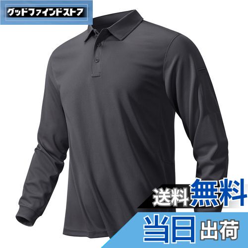 【送料無料】[KEFITEVD] ゴルフ ポロシャツ 長袖 メンズ 吸汗速乾 ワークシャツ ストレッチ ビジネス トップス ゆったり 無地 ドライ 仕事着 かっこいい ダークグレー 2XL