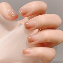 FINGOOO ネイルチップ ショート 24枚入り 両面テープ付き 短め 付け爪 ラウンドチップ ジェルネイル かわいい つけ爪 成人式 春夏 秋冬 和風 (茶色, FREE)