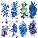 Yesallwas タトゥーシール 薔薇 青 ブルー 花 8枚セット 紫 バラ ロース おしゃれ 防水 長持ち 入れ墨シール 腕 足 胸 女性 レディース タト...
