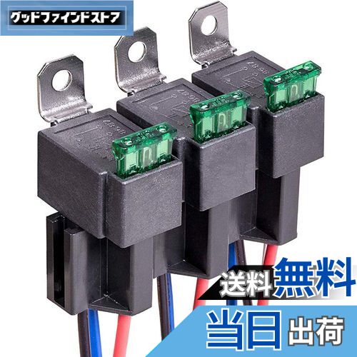 【送料無料】Kiligen 12Vヒューズリレースイッチハーネスセット-30A ATO/ATCブレードヒューズ、ヘビーデューティ12 AWGワイヤ付き4ピンSPST自動車電気リレー（3個パック）