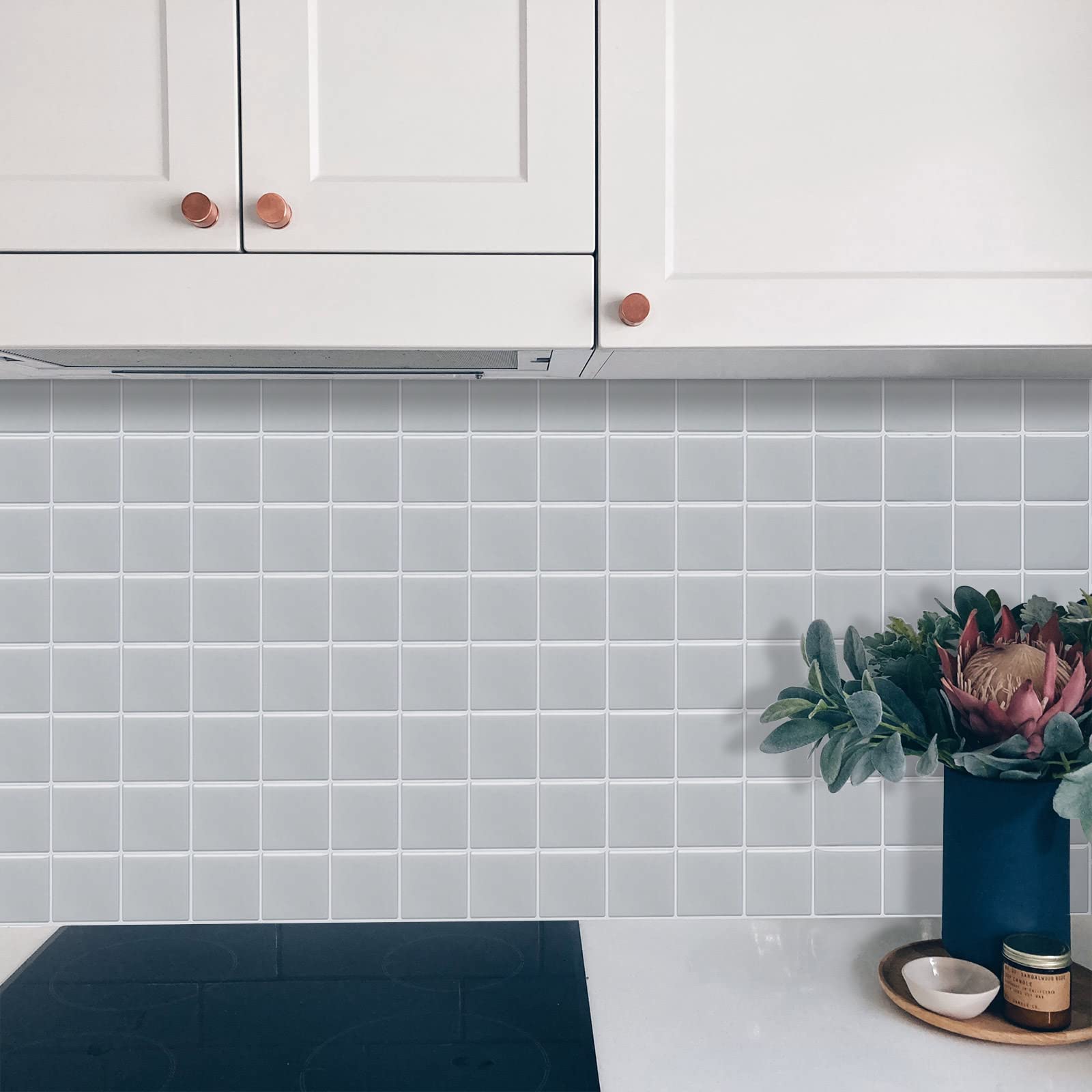 MORCART【10枚】タイルシール キッチン 耐熱 防水 洗面所 トイレ DIY 家具やアイテムの装飾 タイルシート 壁紙シール 3D リメイクシート (25x25cm, ライトグレー)