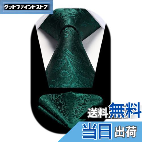 【送料無料】[HISDERN] ビジネス ネクタイ 緑 おしゃれ ネクタイメンズ チーフ セット 花柄 フォーマル ブランド品 礼服用 HP-03