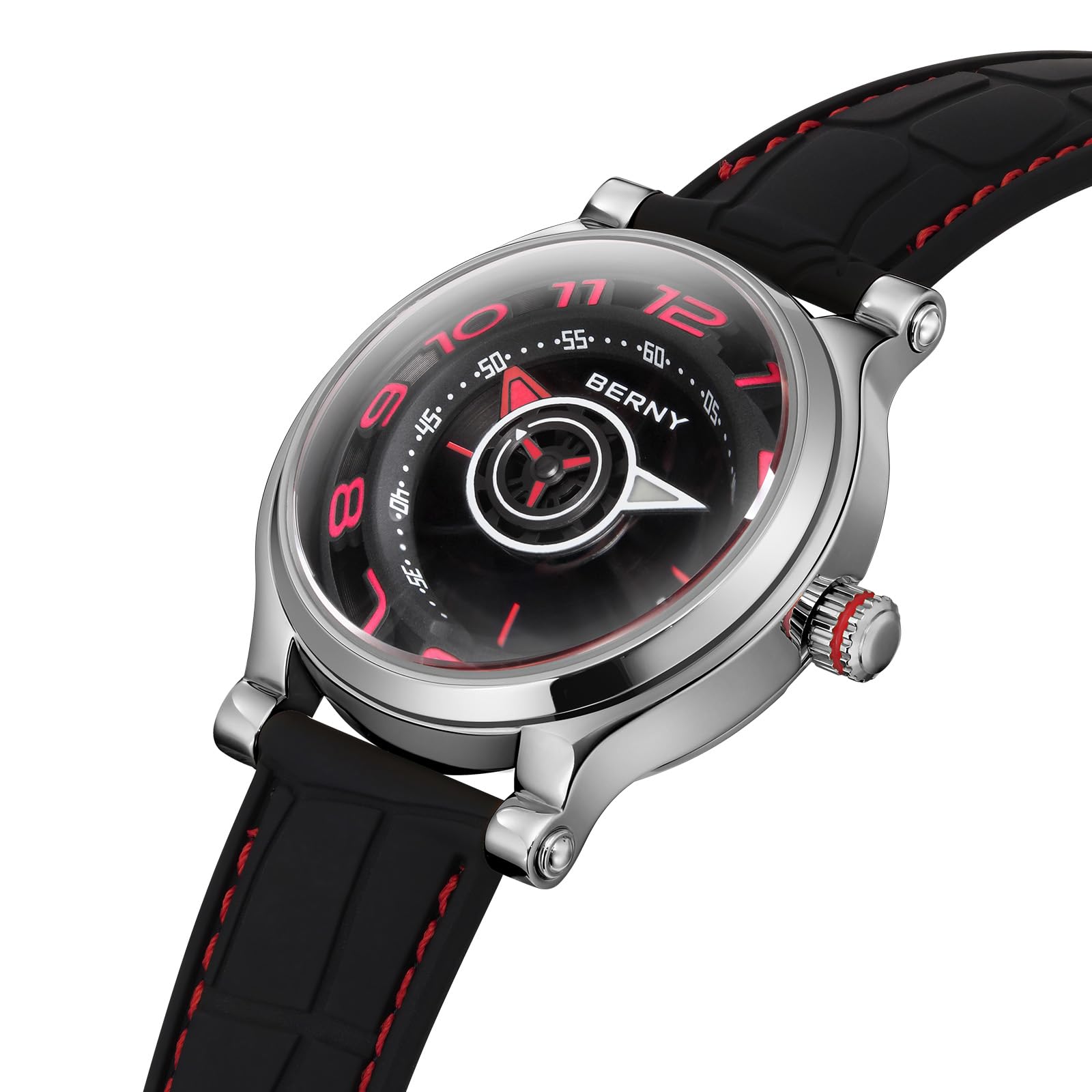 BERNY 腕時計 メンズ 機械式腕時計 メンズ ウォッチ 自動巻きと手巻き ムーブメント Miyota 8215 多機能カレンダー夜光針展示バックカバー 5ATM 防水