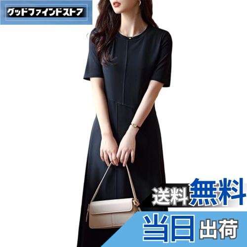 【送料無料】[Chubikime] ワンピース 夏 レディース ミディアム丈 ドレス 半袖 クルーネック Aラインワンピース 着痩せ ゆったり 体型カバー 無地 シンプル 大人 カジュアルワンピース おしゃれ エレガント 通勤 フォーマル