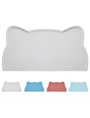 【送料無料】WOMLEX ペット食事マット 猫犬用 給餌マット ペットボウル用の防水滑り止めシリコンボウルパッド 猫用給餌パッド 犬と猫用のかわいい猫の頭の形をした犬用ボウルパッド