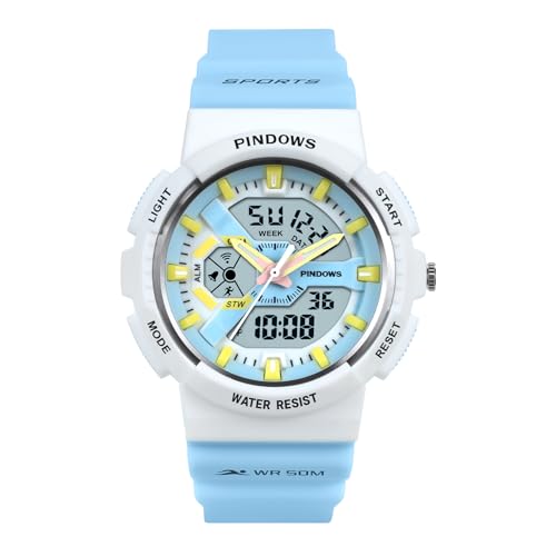 【送料無料】PINDOWS女性用腕時計、50M防水仕様、アウトドア向けデジタルスポーツウォッチ、多機能、LE..