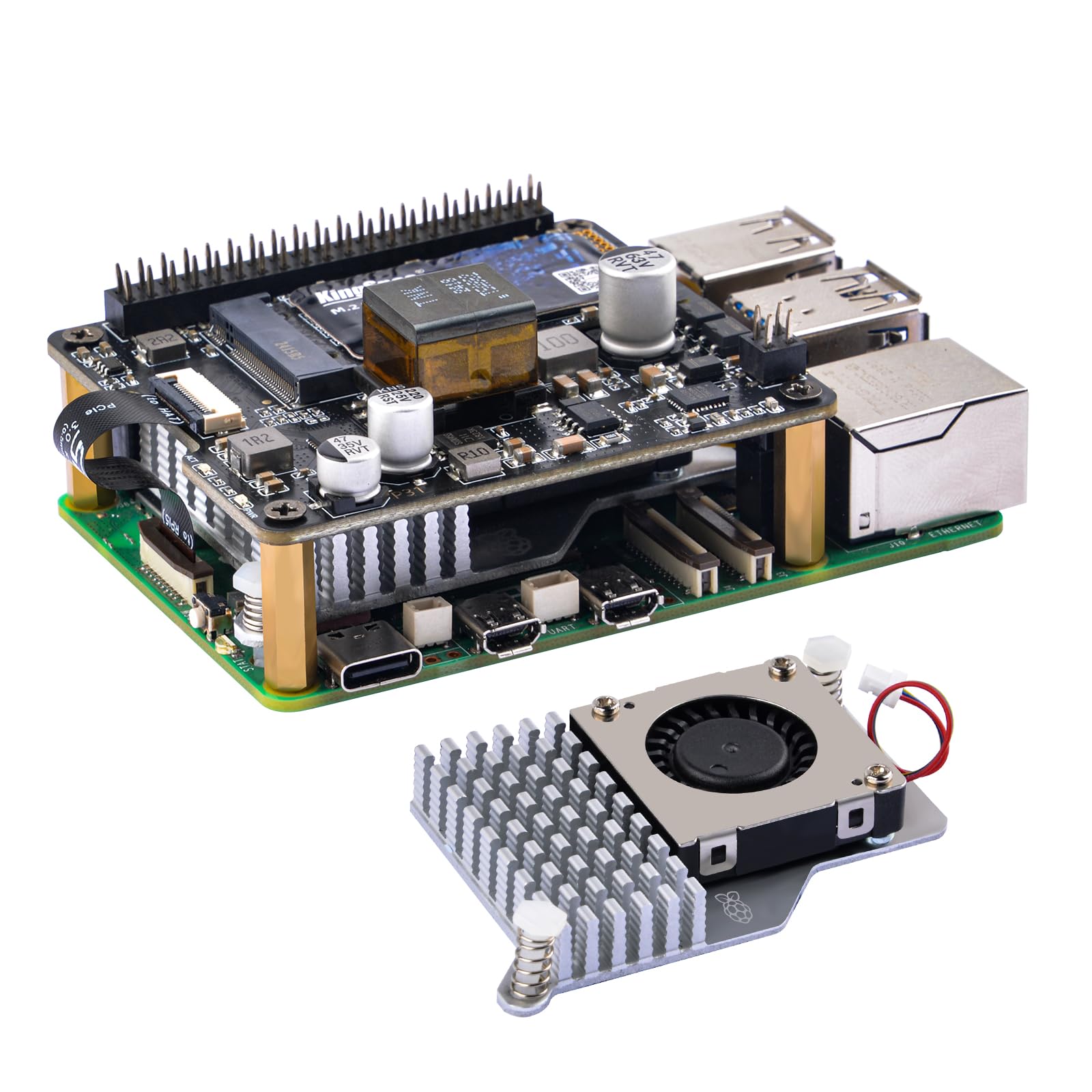 【送料無料】GeeekPi M.2 NVMe M-Key & POE+ HAT for Raspberry Pi 5、公式 Raspberry Pi 5 アクティブ..