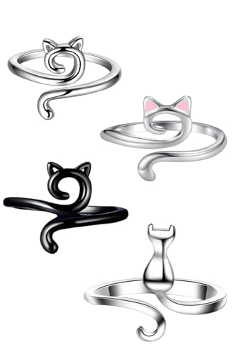 【送料無料】YFFSFDC調節可能な編みループ かぎ針編みリング 4個入り かぎ針編みリング猫耳かぎ針編み糸リング 編み物用具 かぎ針を指で固定するのに適してい...