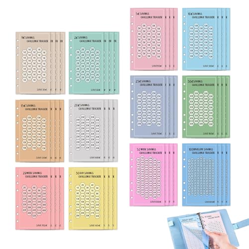 【送料無料】PAVIKE ユーロ パンチ 紙 バインダー 48枚 ユーロ 貯金 チャレンジ 封筒 ユーロ パンチ 紙..