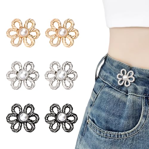 【送料無料】[KDSSYFT] 調整ボタン ウエスト 6個入り 花の形 ウエストバックル リベット付き ジーンズ ..