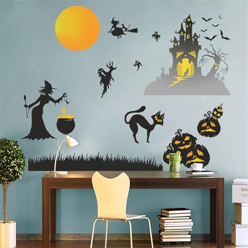【送料無料】WOHAHA ハロウィン ウォールステッカー 南瓜 城 コウモリ 枯れ木 魔女 黒猫 ハロウィン 飾り バット スケルトン オシャレ ハロウィン シ...