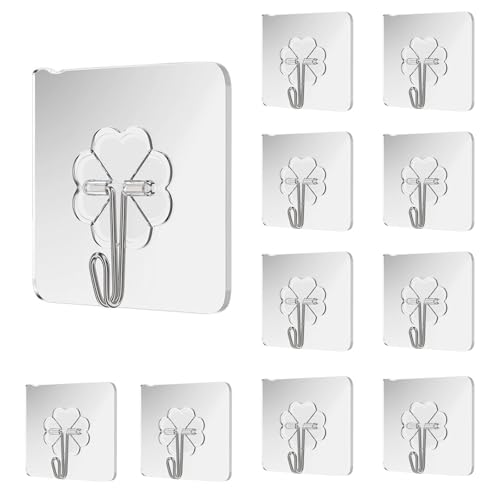 【送料無料】LUYING 6cm×6cmフック 粘着強力フック 10枚セット 耐荷重20KG 透明フック 貼り付け跡なし 穴開けない 防水 防湿 キッチン トイ...