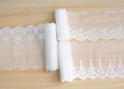 【送料無料】Hymyily 3種セット 刺繍レースネット生地装飾 蝶・花・枝模様 各2m合計6m DIY・裁縫・ギフト包装・カーテン装飾・お人形の衣裳作り・ヘア...