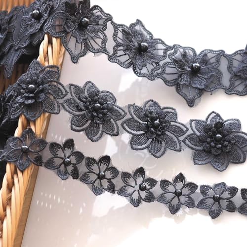 【送料無料】Hymyily 3種セット 人工真珠で飾られた花モチーフ付刺繍入りレース生地装飾 花柄様 各1m合計3m DIY・裁縫・ギフト包装・カーテン装飾・お...