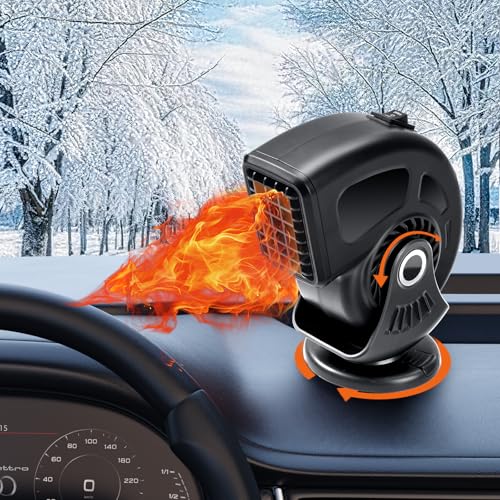 【送料無料】xuenair 車載 ヒーター 霜取りと曇り取り 車 暖房 360°回転可能+120°調整可能+取り外し可能 120W 12V ヒーター 小型 自動車 車載ヒーター 可愛い 車載用暖房 自動加熱 過熱保護 車中泊 ヒーター 冬対策（黒） [並行輸入品]
