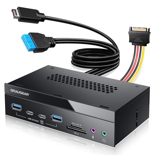 【送料無料】GRAUGEAR 5.25インチ USB 3.2 PCフロントパネルカードリーダー｜オーディオポート付き｜SD..