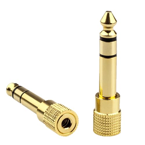 【送料無料】ALLVD 3.5mm ステレオミニプラグ(メス) - 6.3mm ステレオ標準プラグ(オス) 変換 きんめっき金 アダプタ メスオス ヘッドホン 電子ピアノ イヤホンなど用 （2個）