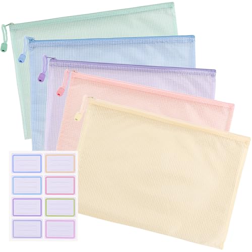 【送料無料】ESJNNK ジッパー式ファイル袋 5色セット A4 書類ケース 連絡袋 クリアファイル 小学生 メ..