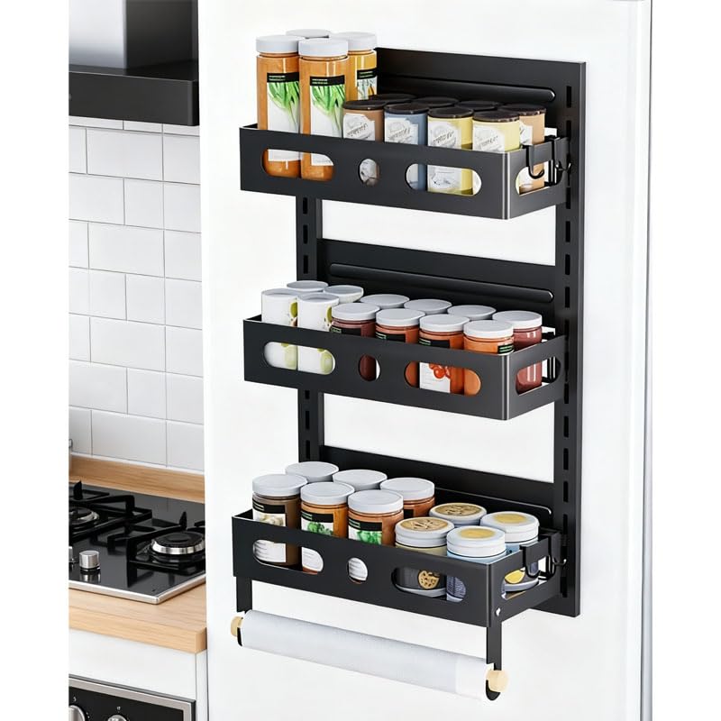 【送料無料】SmartMaster マグネット 鉄 冷蔵庫サイドラック スパイスラック 壁 磁石ラック 調味料ラッ..