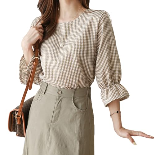 【送料無料】[xppe] ブラウス レディース シフォン 長袖 クルーネック 薄手 ボタン ゆったり 柔らかい 落ち感 体型カバー シャツ オフィス 通勤 ファッション カジュアル 夏 秋