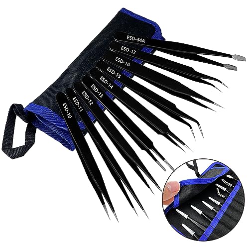 【送料無料】MYLCHBDJ ピンセット 精密 ピンセット極細ピンセット 9本セット ステンレス製 ツイーザー エクステ ツイーザー 静電防止 収納袋付 電子工...