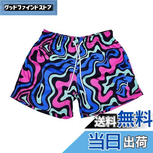 【送料無料】[KULIXI] ショートパンツ バスパン メンズ バスケットボールパンツ トレーニング ハーフパンツ スポーツ ジムウェア フィットネス ポケット付き カジュアル 短パンツ メッシュ 速乾 通気 DK-5592 色：5592 パープル、サイズ：XL
