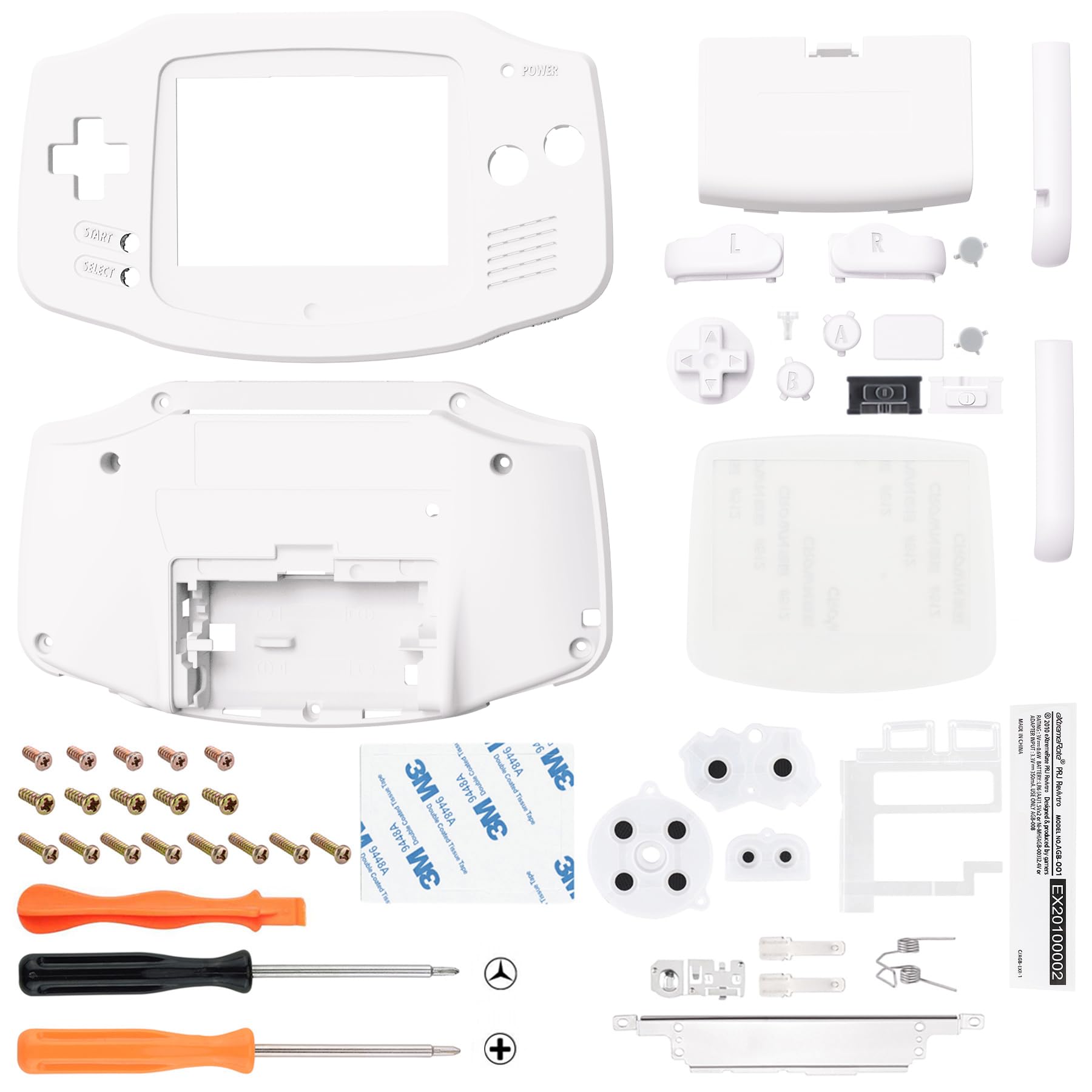 【送料無料】IPSに対応アップグレード済みeXtremeRate交換用シェルフルハウジングカバーボタン付き、ゲームボーイアドバンス GBA用−IPSと標準LCDの両方に対応−コンソールとIPSスクリーンは付属していません【ホワイト交換シェル＆ホワイト交換ボタン】