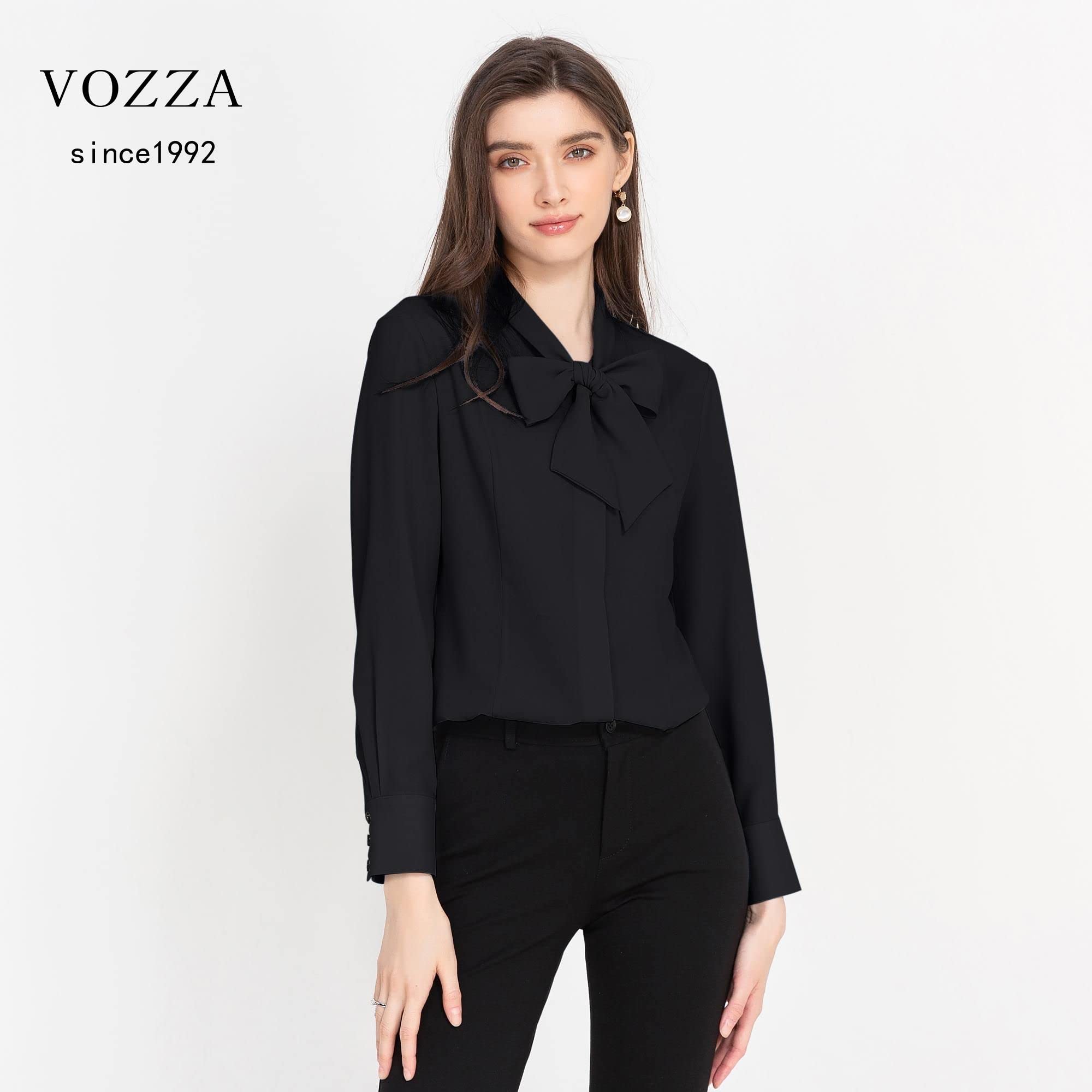 【送料無料】[VOZZA] シャツ ブラウス レディース シフォン リボンタイ 長袖 開襟 ...