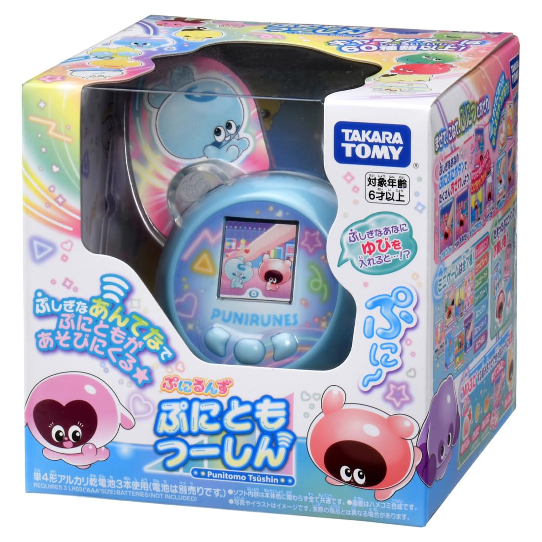 商品情報商品の説明商品紹介 ぷにぷにキャラを直接指でさわってお世話しよ♪ 新”触感”液晶トイ「ぷにるんず」に、つーしん遊びが新登場! ぷしぎなあんてながカラフルに光ると…ぷにともがあそびにくる ・ぷしぎなあなにゆびを入れると、ぷにぷにきもちいい!液晶画面のキャラクターにさわっているみたい♪ ・ぷにるんずたちは、ぷにぷに指でさわってあげるとごきげんになるよ!おせわせずに放っておくと、とけちゃうかも…! ・ぷしぎなあんてながカラフルに光ると…ぷにともがあそびにくる ・ムービーからぷにともがやってくる!ぷにコインやアイテムもゲットできる! ・ぷにともつーしん同士でおでかけしあえるよ!記念にぷに写メを撮ろう! ・ぷにともが1日1回あそびにくる!今日はどの子がくるかな ・ぷにるんずたちが大好きなごはんをつくって食べさせたり、トイレやおふろ、おそうじなど…たくさんおせわしてなかよし度アップ!上手にお世話すると、ごほうびがもらえちゃうかも! ・ぷにぷにボタンを使ったミニゲームは「ぷにっとスカイ」や「ぷるんとゼリーマッチ」など7種類。ゲームをクリアしてぷにコインをゲットしよう♪ ・たまったぷにコインで「ごはんのもと」「きがえ」「もようがえ」のアイテムをお買い物できるよ! ・「ぷにのもと」や「ふしぎぷに」を【MIXぷに】することでぷにるんずは成長するよ!組み合わせ次第で色々なキャラクターに!どの子に成長するかな ・キャラクターは60種類以上! ・本体カラーは「ピンク」「ブルー」「パープル」の3色バリエ♪ 【セット内容】本体(1),取扱い説明書(1), 安全警告 該当なし主な仕様 (C) TOMYbr単4形アルカリ乾電池3本使用(電池は別売です。) ※電池はアルカリ乾電池をご使用ください。