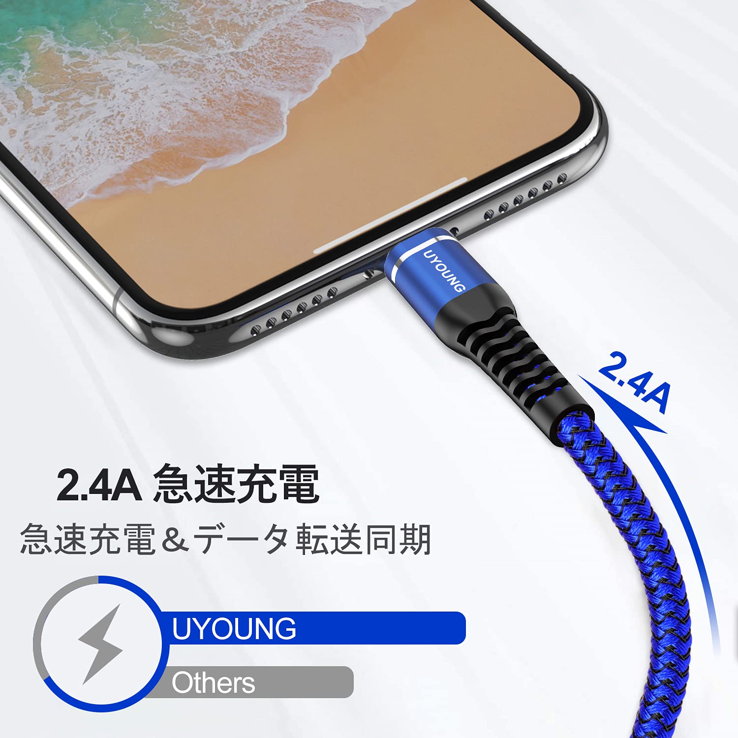 【送料無料】UYOUNG ライトニングケーブル1M 3本セット 高耐久 ナイロン編み iPhone 充電ケーブル アイフォン充電器USB LightingコードApple iPhone 14/13/12/11/XS/Max/XR/8/7/6 Plus iPad iPod AirPods 多種対応(青)