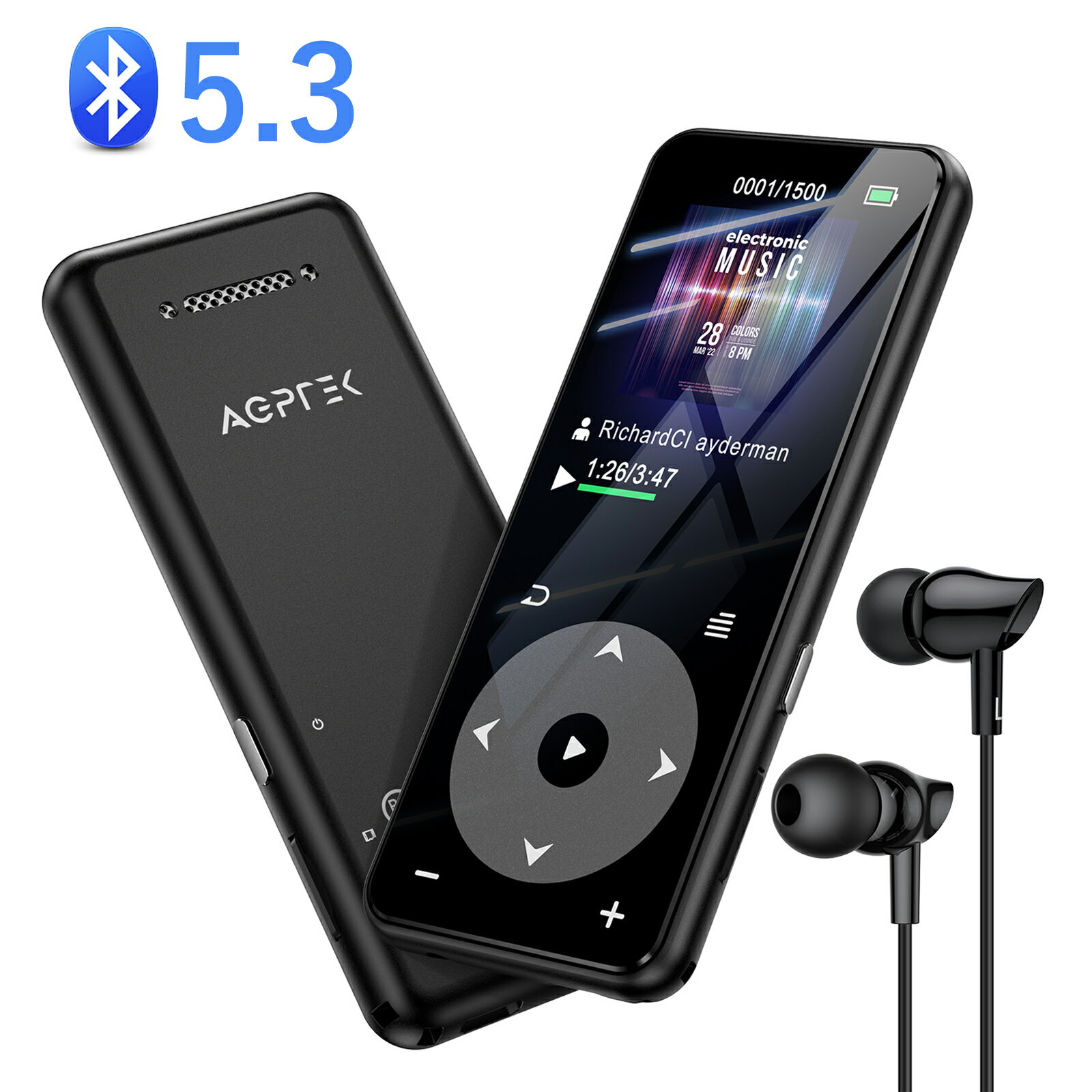 ＼日本企画品・一年保証あり／ AGPTEK MP3プレーヤー bluetooth5.3 Hi-Fiロスレス音質 デジタルオーディオプレーヤー スピーカー搭載 音楽プレーヤー ダイレクト録音/スマホ転送 光るタッチボ…