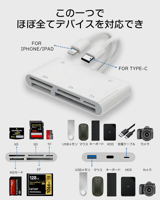 \2025新型・iPhone17対応/7in1 SD カードリーダー usb type-c microSD USBメモリー SD XD TF CF MS カード リーダースマホ Type-c アップル 双方向 ハブ 変換アダプタ Android iPhone macbook ipad SDカードリーダー iPhone カメラリーダー 写真/動画/PDF転送 2TB対応 - Image 3