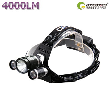 【スーパーSALE 最大50％OFF】GOODGOODS LED ヘッドライト充電式 4000lm 3灯 CREE 防水 防塵 ライト ヘルメット アウトドア 登山 夜釣り トレッキング キャンプ 工事 作業 点検 地震 津波 大雨 台風 停電 防災（HL90）