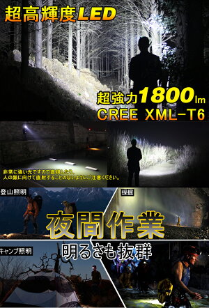 LEDヘッドライト充電式強力1800ルーメン角度調整可3モード防水