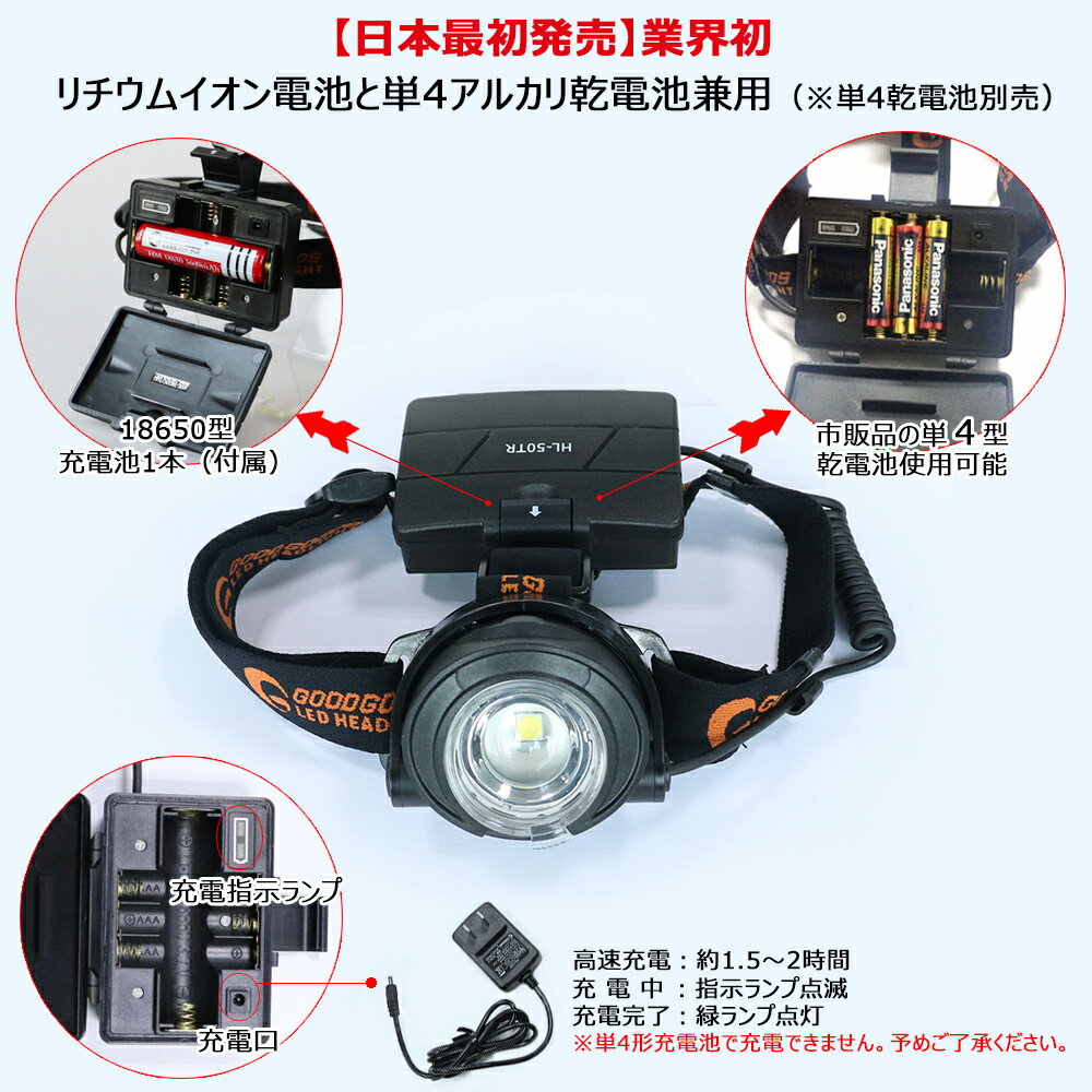 「お買い物マラソン・最大50%OFF」ヘッドライト led 充電式 防水 屋外 強力 LED ヘッドライト 電池式 400ルーメン 乾電池式 ズーム機能 ledライト 充電式 キャンプ アウトドア 夜釣り 防災グッズ 停電対策 夜間作業 工事 現場 車中泊 台風(HL-50TR)通販格安セール情報 楽天 通販