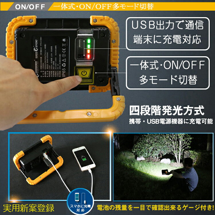 【最大半額OFF・スーパーセール】グッドグッズ 投光器 led 充電式 停電対策 ランタン 作業灯 ワークライト 強力マグネット付 夜釣り キャンプ 犬散歩 地震 cobタイプ 高輝度 20W 2500lm 超軽量 手持ち 登山 イベント 夜間照明 アウトドア 屋外 台風 (YC-02W)