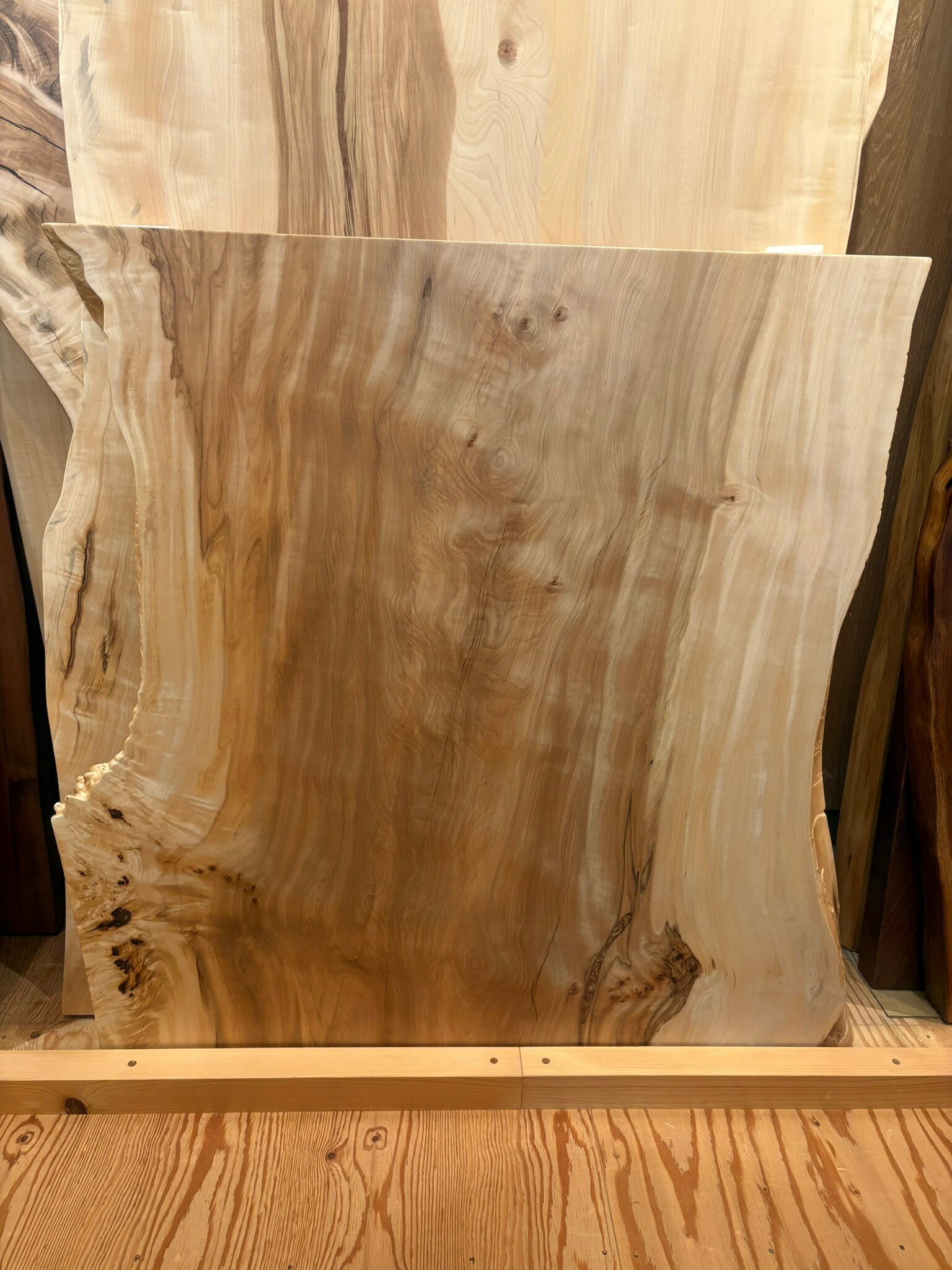 乐天商城 - 【一点もの】栃（トチ）一枚板 テーブル 95cm 豪華天厚63mm セラウッド塗装 ブラックアイアン兼用脚付き 天然木 無垢材 デスク センターテーブル kwn-te-630