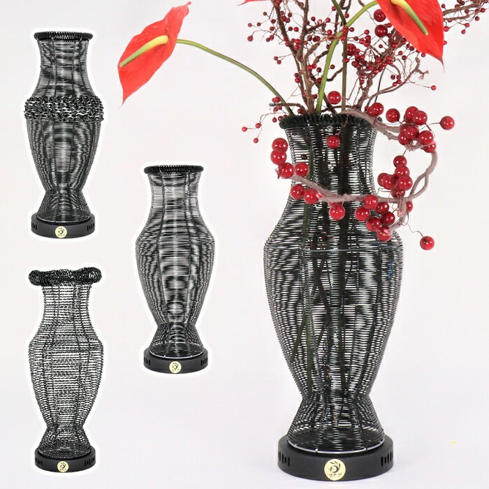 【自社製造】花瓶型オブジェ Type2 黒　インテリア オブジェ 飾り 置物 新築祝い 店舗 玄関プレゼント 新生活 リビング 寝室 お祝い 記念 友達お返し 夫婦 親 式 花 造花 誕生日 ハンドメイド