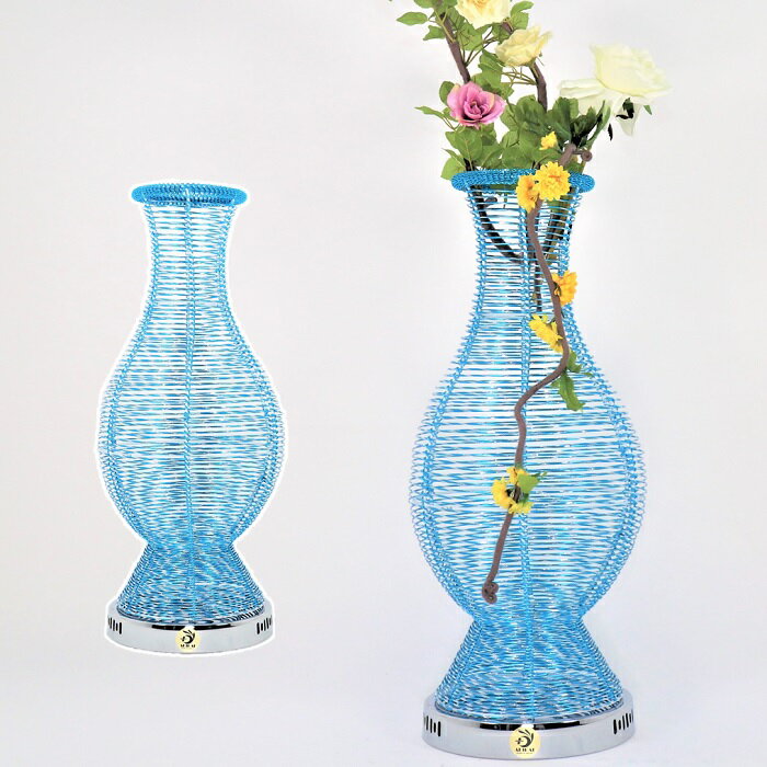 【自社製造】花瓶型オブジェ Type3 シルバーMix青　インテリア オブジェ 飾り 置物 新築祝い 店舗 玄関プレゼント 新生活 リビング 寝室 お祝い 記念 友達お返し 夫婦 親 式 花 造花 誕生日 ハンドメイド