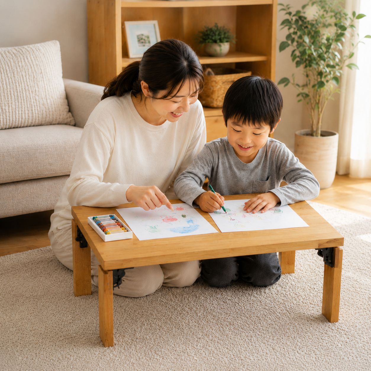 テーブル 長方形 80×60cm 高さ35cm 軽量 ローテーブル 折りたたみ 座卓 完成品 おしゃれ [3]