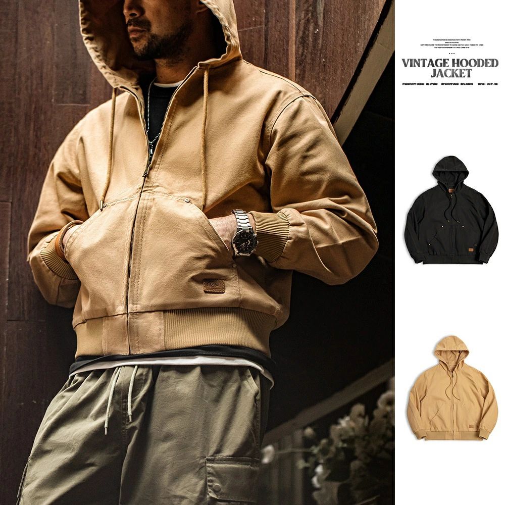 秋冬　VINTAGE HOODED JACKET J130　ヴィンテージ フード付きアメカジ キャンバス　メンズジャケット　..