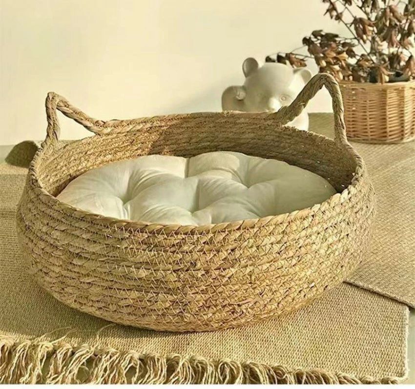 ペットベッド 夏用 手編み ペットハウス 猫 犬 小型犬 猫ベッド 犬ベッド 丸洗いOK オールシーズン クッション付き ペットベット ペット