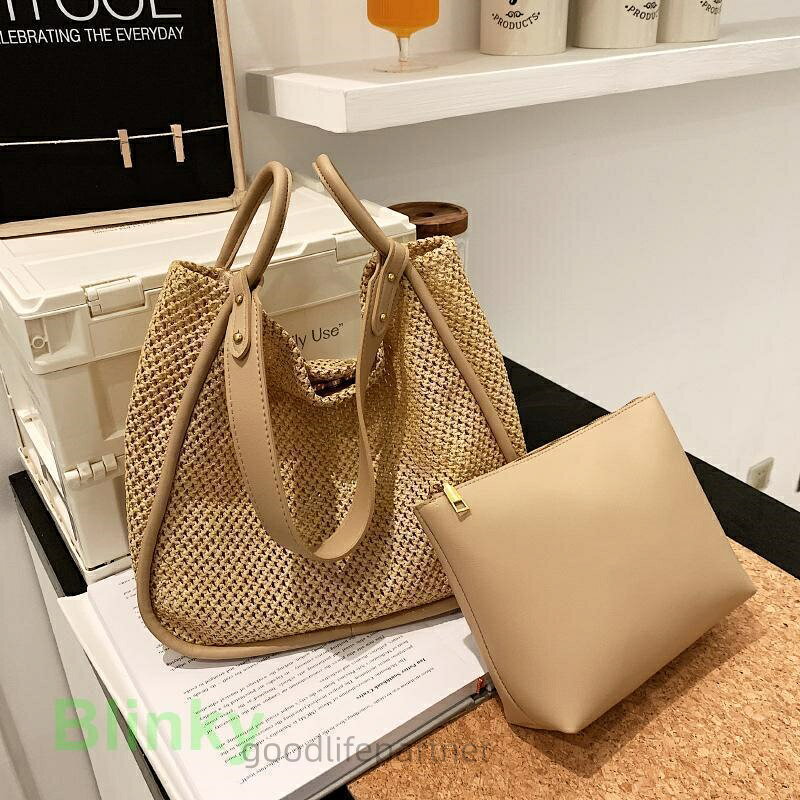 Mother'S Bags - トートバッグ レディース 肩掛け かごバッグ 上品 ストローバッグ 夏 軽量 大容量 編み込み 女性 プレゼント 普段用 マザーズバッグ