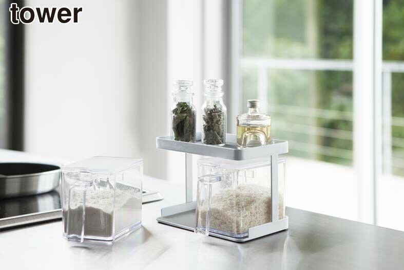 \レビューで1000円クーポン!/ 【ポイント5倍】山崎実業 調味料ストッカー&ラック セット タワー tower 調味料ストッカー2個セット 分別シール付き ...